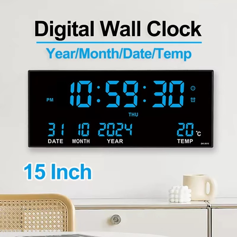 Weather Station Indoor - Jam Dinding Digital Besar dengan Alarm,